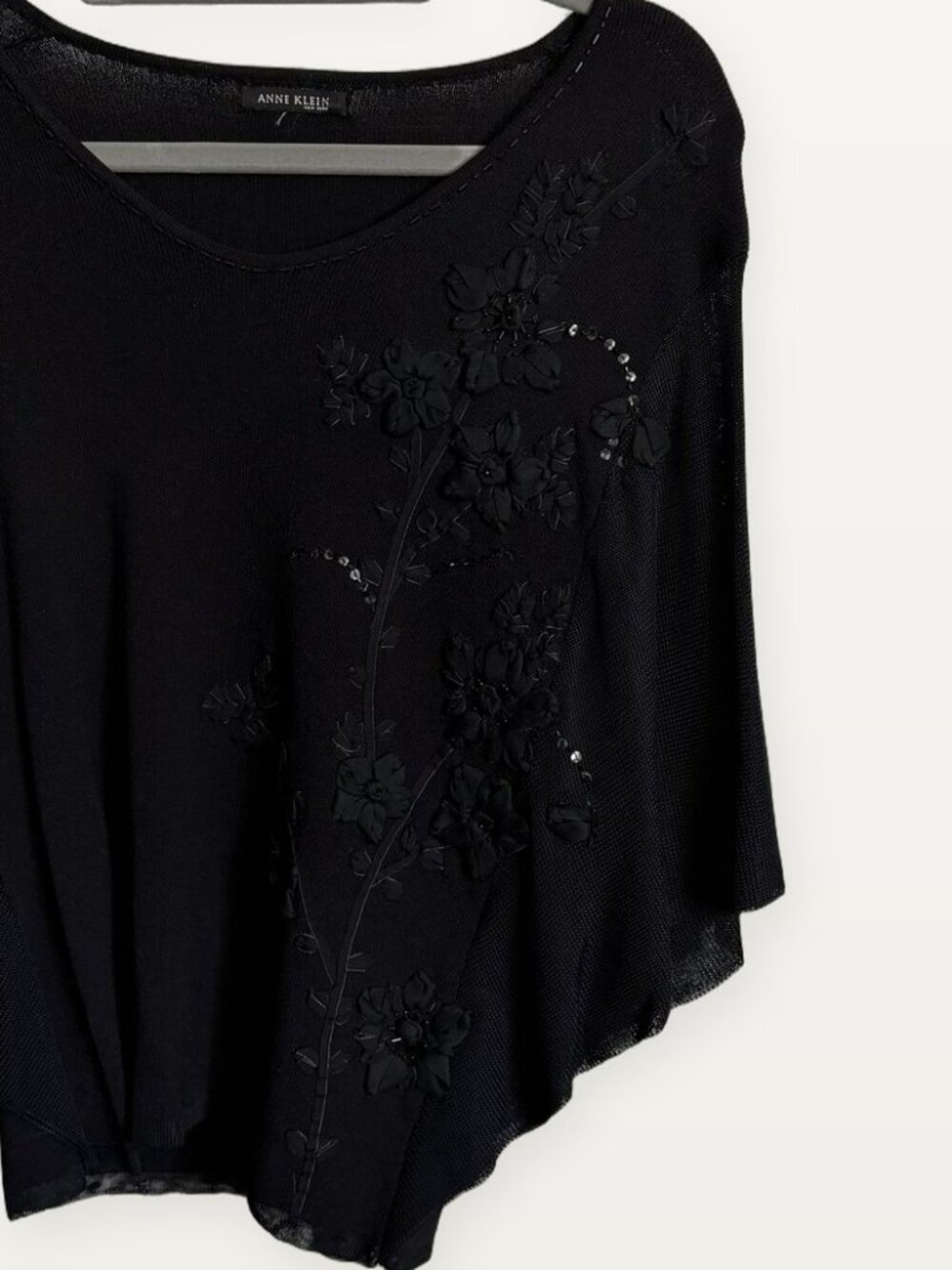 Anne Klein Black Floral Embellished Blouse